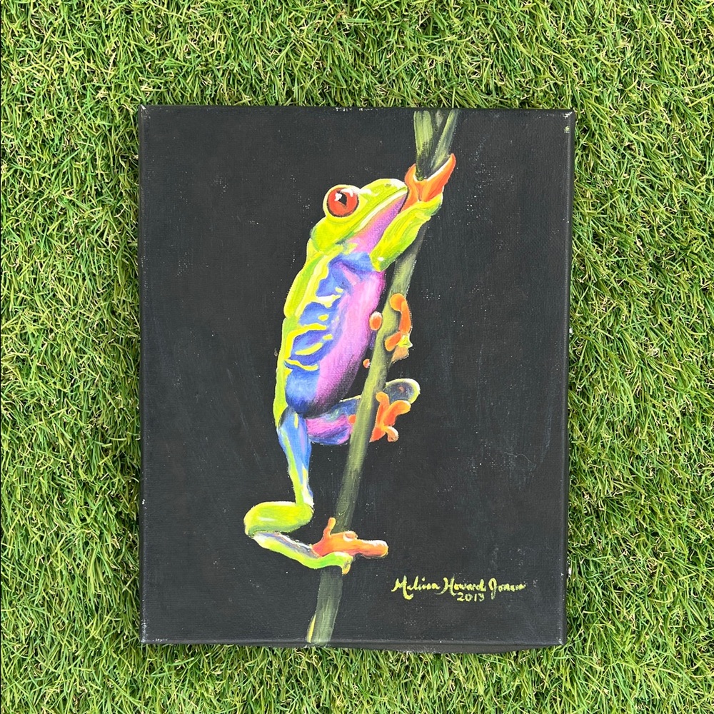 Vibrant Rainbow Tree Frog Oil on Canvas Art Melissa Howard Jones artist